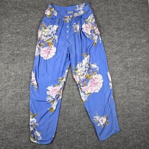Boa Paris Floral Pants Womens Small Blue Wide Leg Boho Lightweight Flowy